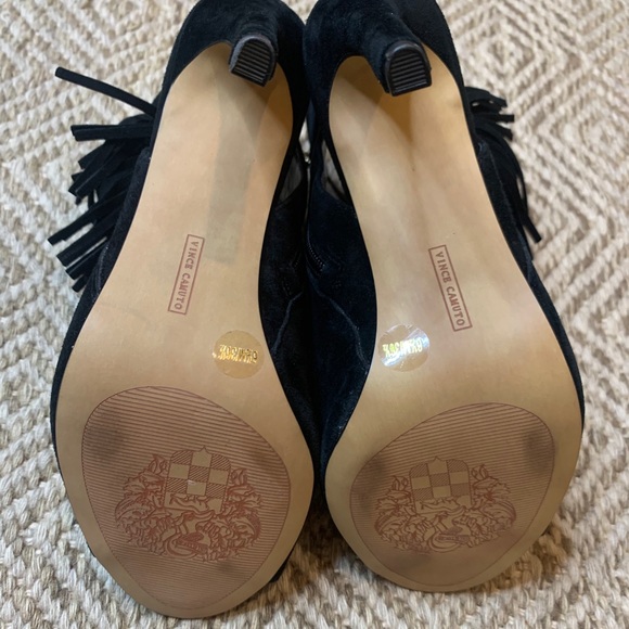 Vince Camuto Black Suede Peep Toe Booties - Picture 8 of 12